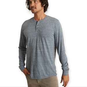 Marine Layer Heathered Blue Knit  Henley Long Sleeve Shirt Men's Medium